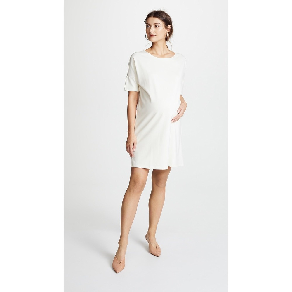 Hatch The Afternoon Dress Ivory Jersey Knit Short Sleeve Shift Maternity O/S